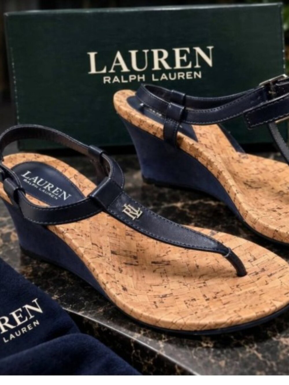 Lauren Ralph Lauren Reeta Cork Wedge Sandals In Navy